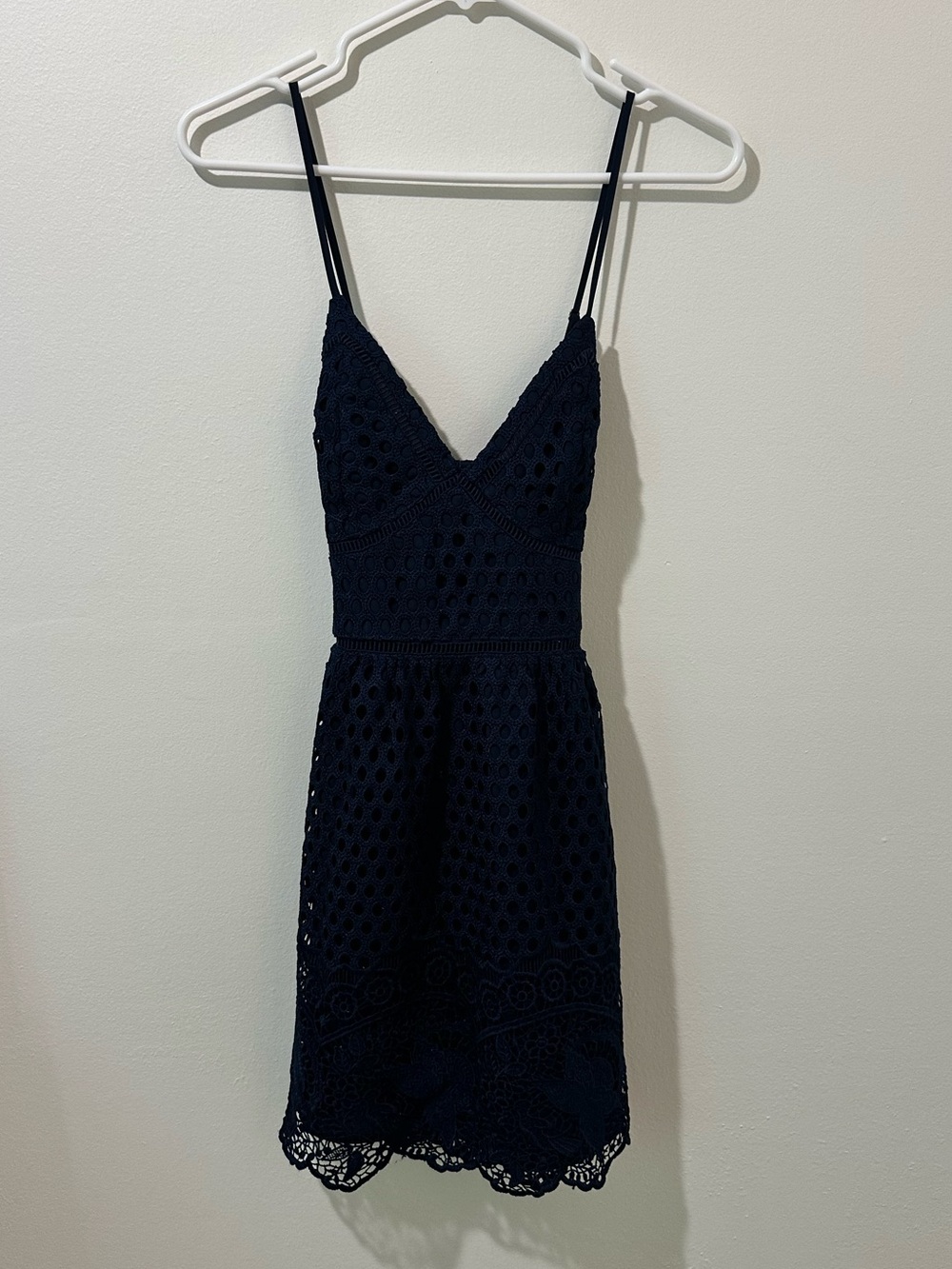 Abercrombie & Fitch Navy Crochet Lace Spaghetti-Strap Mini Dress